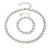 Sparkling Zircon Heart Patchwork Stainless Steel Necklace And Bracelet Set For Women Electroplated Heart Pattern Jewelry