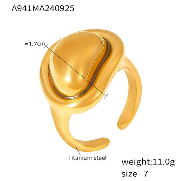 Special Shaped Small Golden Bean Ring Titanium Steel 18K Gold Plated Geometric Pattern Open Cast Adjustable Ring For Women