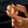 Special Shaped Small Golden Bean Ring Titanium Steel 18K Gold Plated Geometric Pattern Open Cast Adjustable Ring For Women