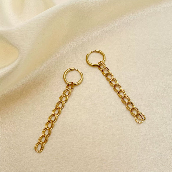 Specialshaped Double Chain Geometric Hoop Earrings With Long Tassel Stainless Steel Electroplated