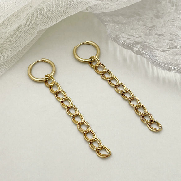 Specialshaped Double Chain Geometric Hoop Earrings With Long Tassel Stainless Steel Electroplated