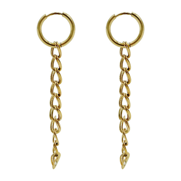 Specialshaped Double Chain Geometric Hoop Earrings With Long Tassel Stainless Steel Electroplated