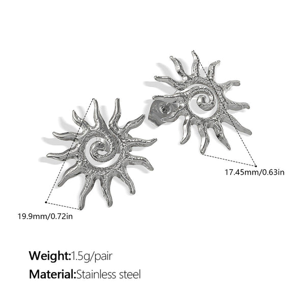 Specialshaped Twisted Sun 316L Stainless Steel Goldplated Earrings With Sunflower Design