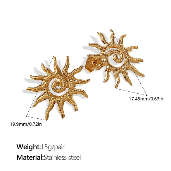 Specialshaped Twisted Sun 316L Stainless Steel Goldplated Earrings With Sunflower Design