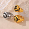 Spiral Pattern Oil Drop Titanium Steel 18K Gold Plated Finger Ring For Women With Electroplating Process Retro Ins Style Niche Design