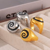 Spiral Pattern Oil Drop Titanium Steel 18K Gold Plated Finger Ring For Women With Electroplating Process Retro Ins Style Niche Design