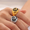Spiral Pattern Oil Drop Titanium Steel 18K Gold Plated Finger Ring For Women With Electroplating Process Retro Ins Style Niche Design