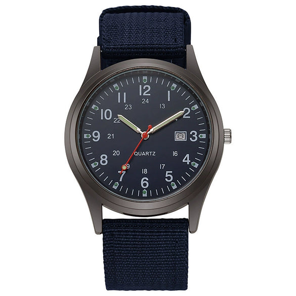 Sport Men's Alloy Case Canvas Strap Round Dial Quartz Watch