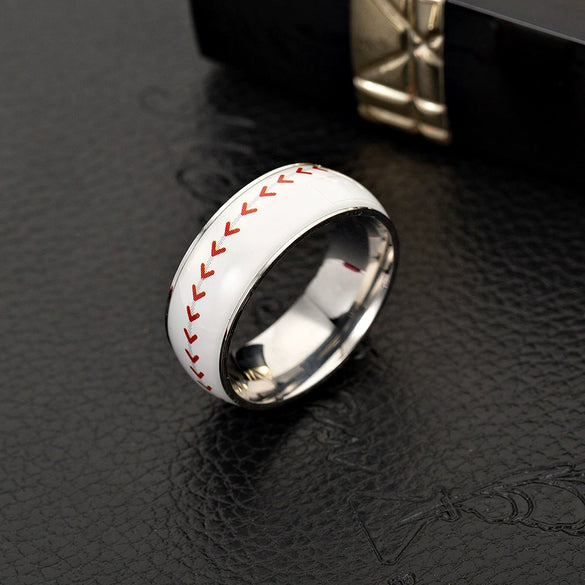Sporting Goods Jewelry Titanium Steel Geometric Dripping Glue Unisex Ring Football Basketball Baseball