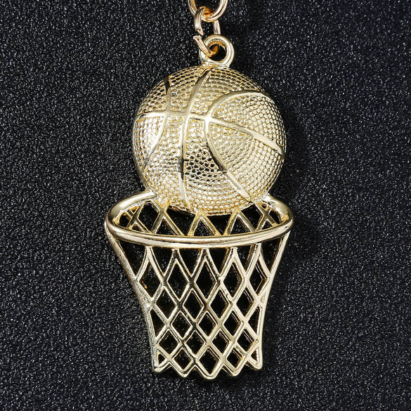 Sports Basketball Frame Keychain Alloy Jewelry Pendant With Cross Crown Roman Numeral Geometric Personality Electroplating