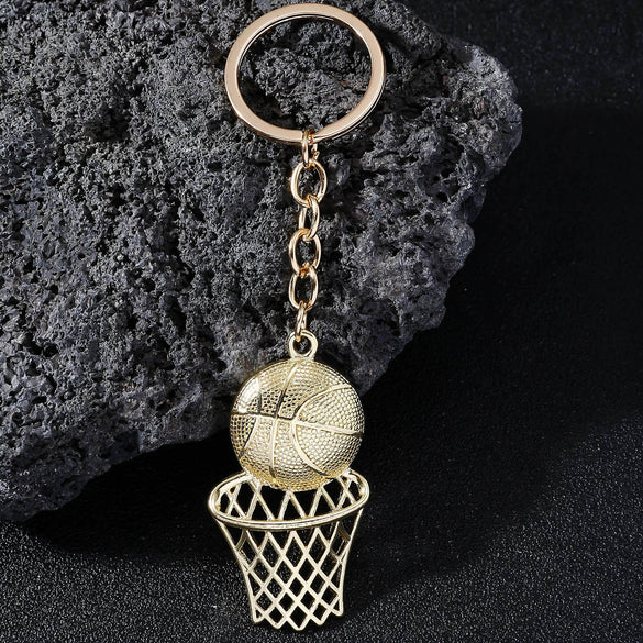 Sports Basketball Frame Keychain Alloy Jewelry Pendant With Cross Crown Roman Numeral Geometric Personality Electroplating