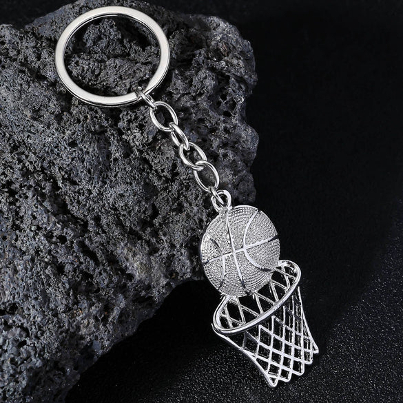 Sports Basketball Frame Keychain Alloy Jewelry Pendant With Cross Crown Roman Numeral Geometric Personality Electroplating