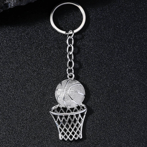 Sports Basketball Frame Keychain Alloy Jewelry Pendant With Cross Crown Roman Numeral Geometric Personality Electroplating
