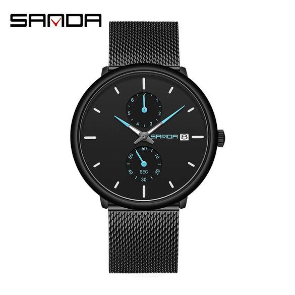 Sports Belt Quartz Watch For Men Zinc Alloy Case Mesh Band Stainless Steel Clasp Mineral Strengthened Glass Mirror Round Dial Waterproof Leisure Style