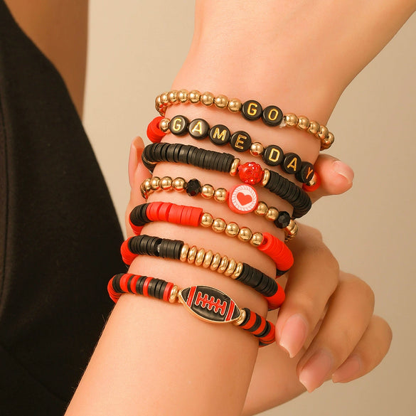 Sports Bracelets Handmade With Polymer Clay Letter Beads And Electroplating Design