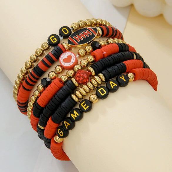 Sports Bracelets Handmade With Polymer Clay Letter Beads And Electroplating Design