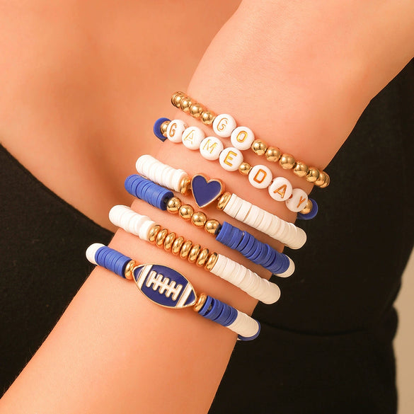 Sports Bracelets Handmade With Polymer Clay Letter Beads And Electroplating Design