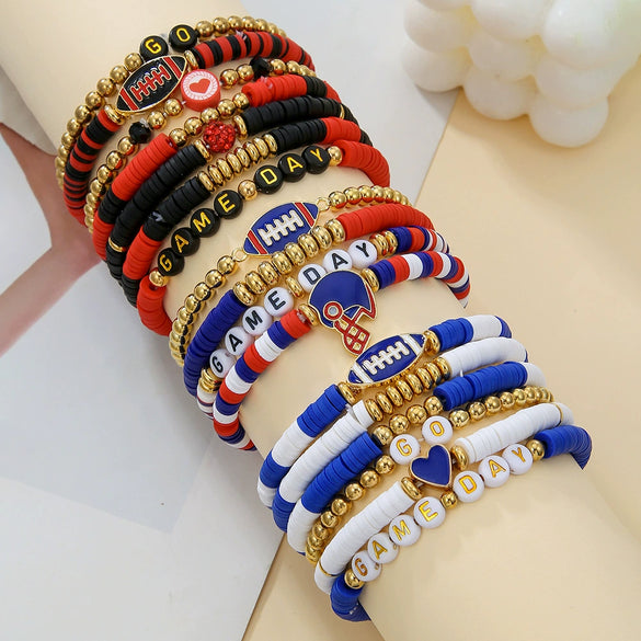 Sports Bracelets Handmade With Polymer Clay Letter Beads And Electroplating Design