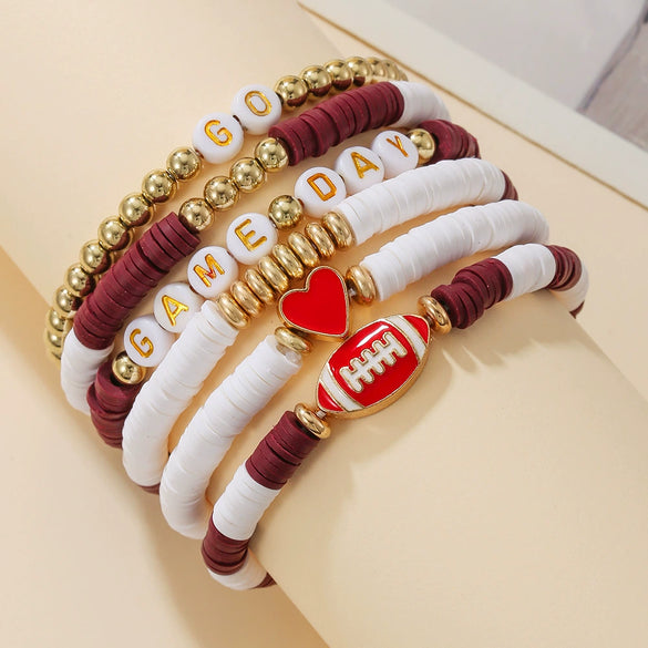 Sports Bracelets Handmade With Polymer Clay Letter Beads And Electroplating Design
