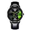 Sports Car Wheel Belt Quartz Watch For Men Alloy Case Imitation Leather Strap Stainless Steel Buckle Round Dial Leisure Style