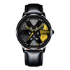 Sports Car Wheel Belt Quartz Watch For Men Alloy Case Imitation Leather Strap Stainless Steel Buckle Round Dial Leisure Style