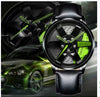 Sports Car Wheel Belt Quartz Watch For Men Alloy Case Imitation Leather Strap Stainless Steel Buckle Round Dial Leisure Style