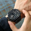 Sports Casual Watch Stainless Steel Leather Oval Dial Double Quartz Movement Compass Function