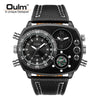 Sports Casual Watch Stainless Steel Leather Oval Dial Double Quartz Movement Compass Function