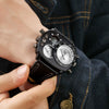 Sports Casual Watch Stainless Steel Leather Oval Dial Double Quartz Movement Compass Function