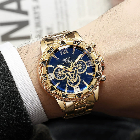 Sports Chronograph Alloy Men's Watch With Round Dial And Printed Logo