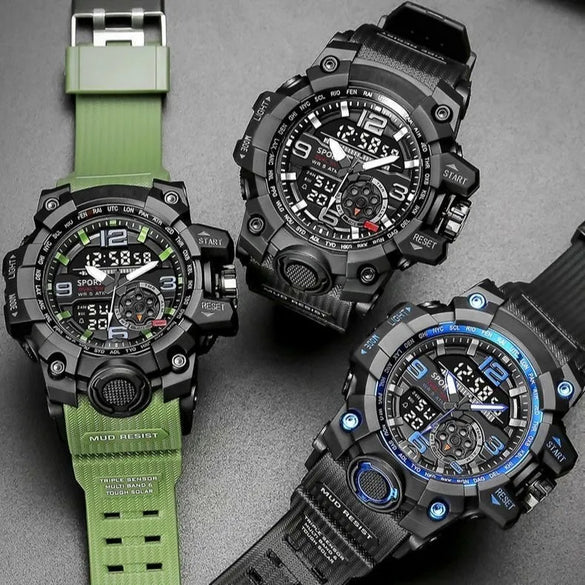 Sports Color Block Buckle Electronic Men'S Watches