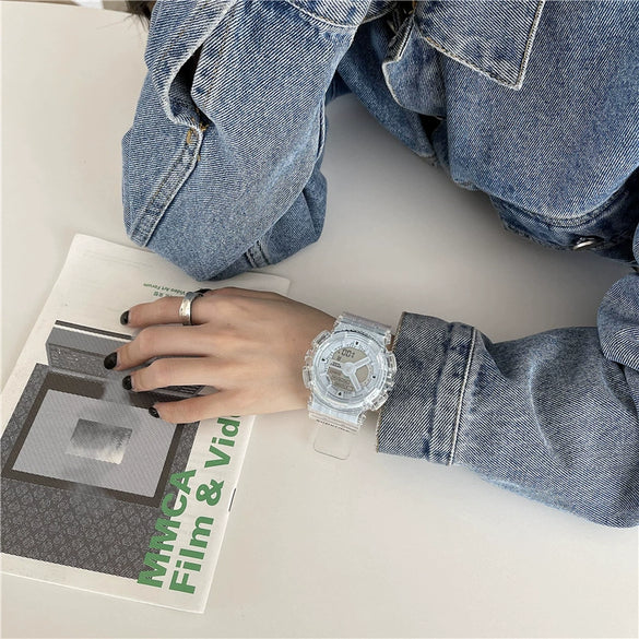 Sports Electronic Watch Plastic And Silicone Material Leisure Style Waterproof Luminous Multifunctional For Men And Women