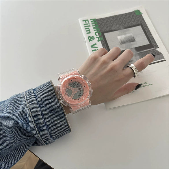 Sports Electronic Watch Plastic And Silicone Material Leisure Style Waterproof Luminous Multifunctional For Men And Women