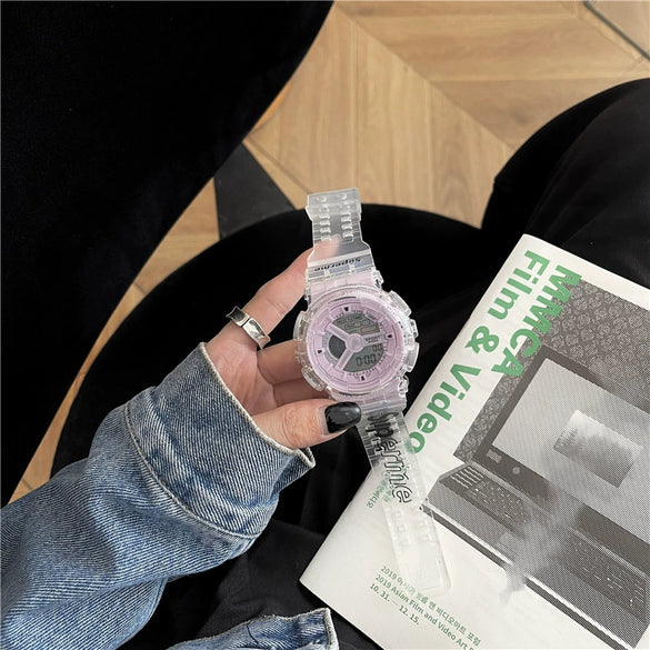 Sports Electronic Watch Plastic And Silicone Material Leisure Style Waterproof Luminous Multifunctional For Men And Women
