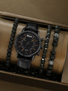 Sports Leisure Gear Dial Belt Quartz Watch Beaded Bracelet Alloy Case Imitation Leather Strap Round Dial Fashion Style