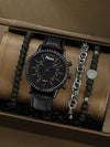 Sports Leisure Gear Dial Belt Quartz Watch Beaded Bracelet Alloy Case Imitation Leather Strap Round Dial Fashion Style