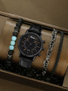 Sports Leisure Gear Dial Belt Quartz Watch Beaded Bracelet Alloy Case Imitation Leather Strap Round Dial Fashion Style