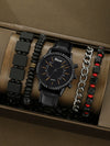 Sports Leisure Gear Dial Belt Quartz Watch Beaded Bracelet Alloy Case Imitation Leather Strap Round Dial Fashion Style
