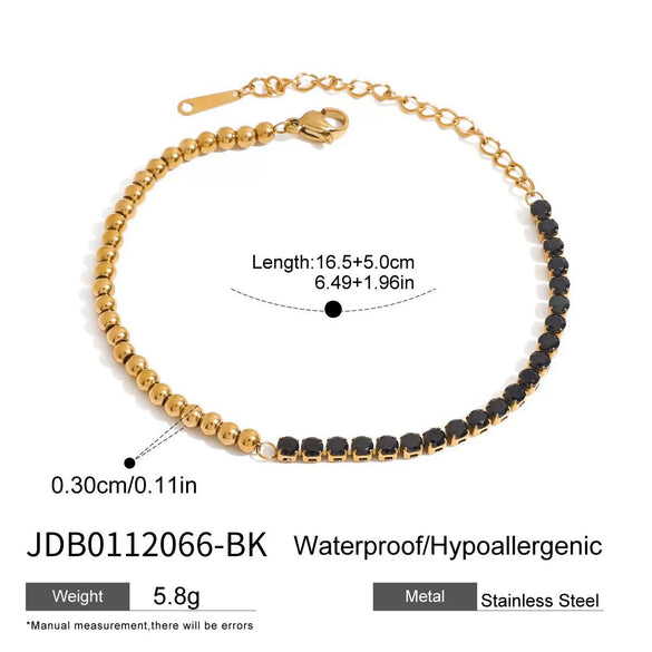 Sports Leisure Stainless Steel White Zircon Bead Chain Tennis Bracelet With Geometric Pattern Electroplated For Women