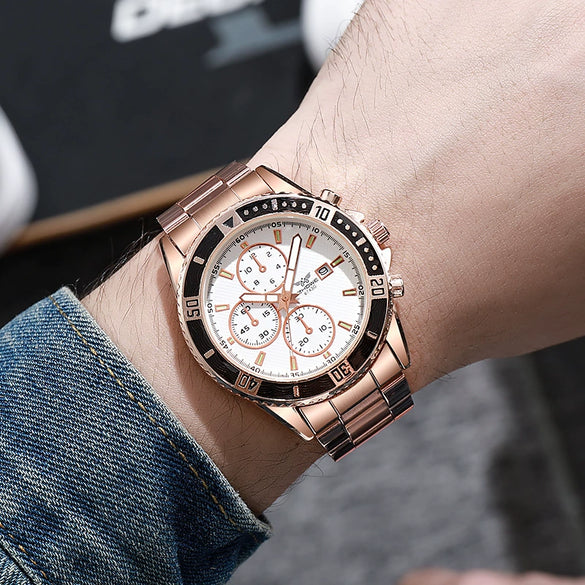 Sports Leisure Trend Quartz Watch Alloy Case Steel Band Round Dial
