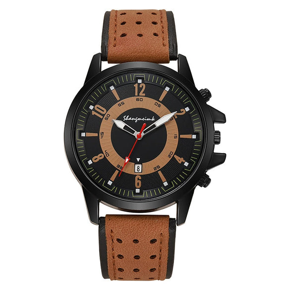 Sports Men's Quartz Watch Alloy Case Imitation Leather Strap Stainless Steel Buckle Round Dial