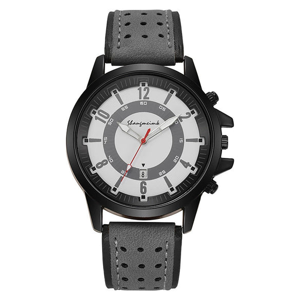 Sports Men's Quartz Watch Alloy Case Imitation Leather Strap Stainless Steel Buckle Round Dial