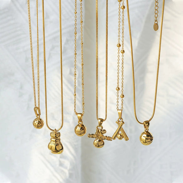 Sports Pendant Necklace Stainless Steel Gold Plated Titanium Steel Clavicle Chain