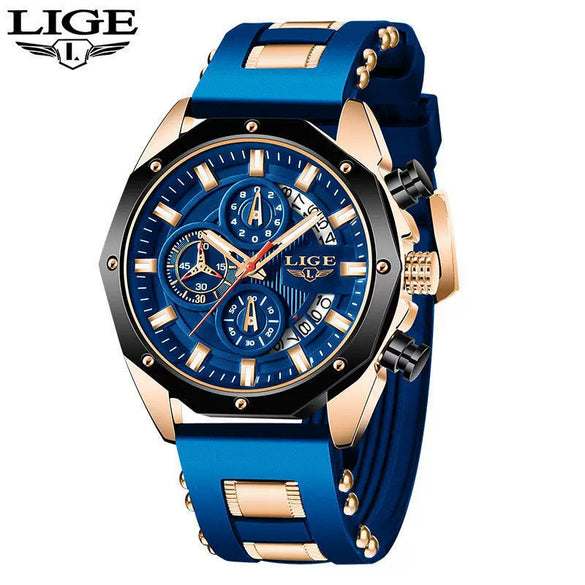 Sports Quartz Watch Alloy Case Silicone Strap Stainless Steel Clasp Round Dial For Adults