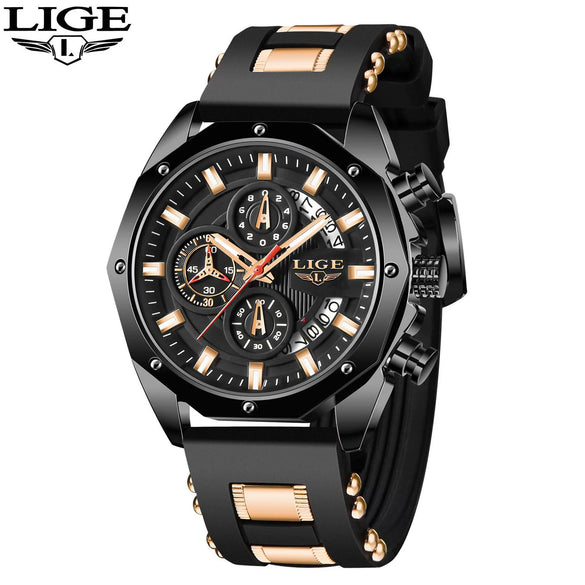 Sports Quartz Watch Alloy Case Silicone Strap Stainless Steel Clasp Round Dial For Adults