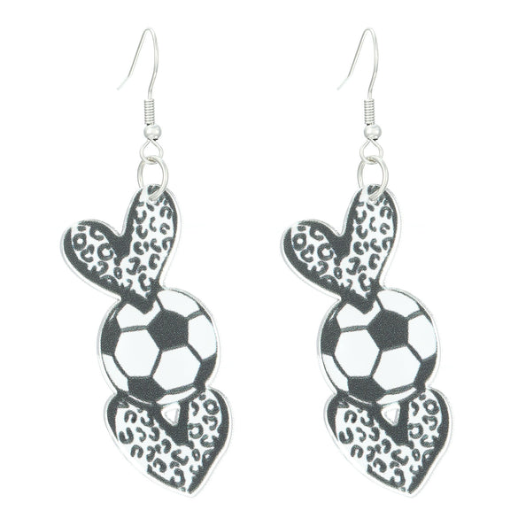 Sports Series Acrylic Heart Shape Printed Electroplated Earrings For Women