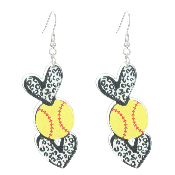 Sports Series Acrylic Heart Shape Printed Electroplated Earrings For Women