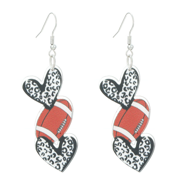 Sports Series Acrylic Heart Shape Printed Electroplated Earrings For Women
