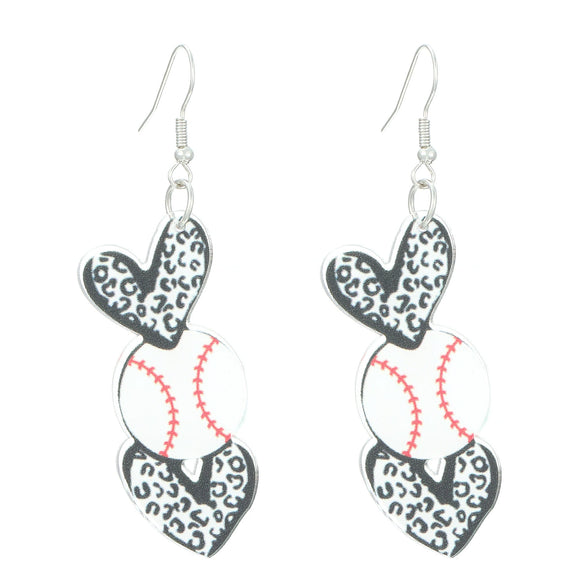 Sports Series Acrylic Heart Shape Printed Electroplated Earrings For Women