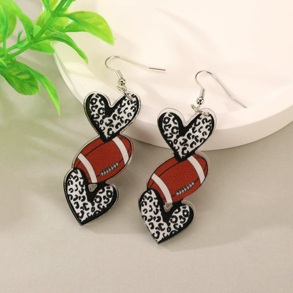 Sports Series Acrylic Heart Shape Printed Electroplated Earrings For Women